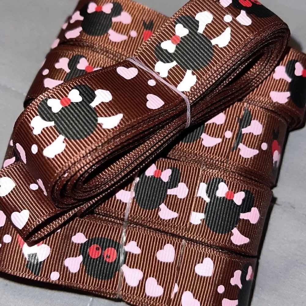 Grosgrain printed Ribbon 7/8” NEW 5 yards Minnie Mouse brown skull Jolly Roger